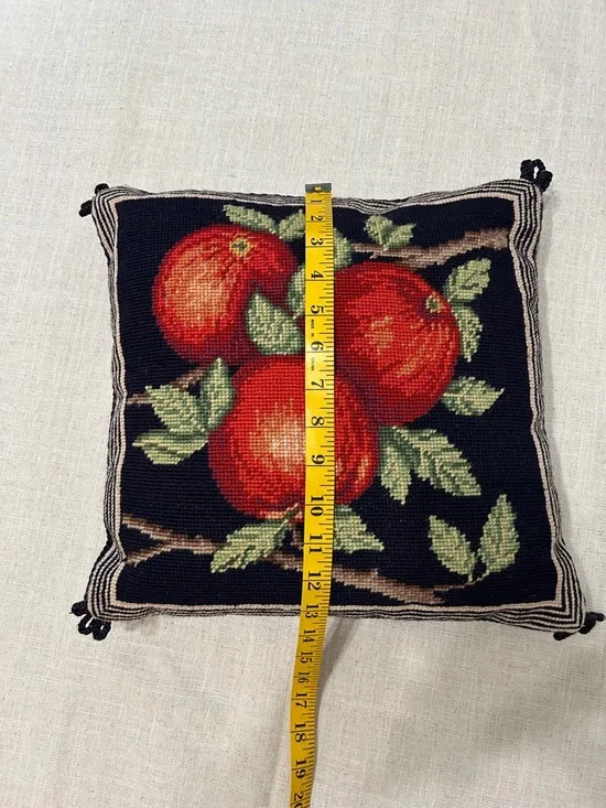 Vintage Lillian Vernon Needlepoint Fruit Pillow with Red Apples and Velvet Back - Picture 8 of 10